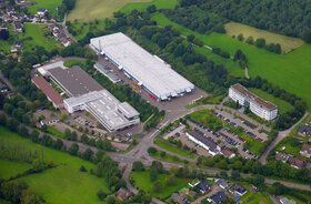 Aerial view of the main site of ABUS Kransysteme GmbH with production hall of overhead travelling cranes and components in Lantenbach 