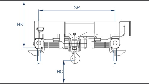 Detailed side sketch double rail trolley type D